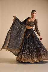 Function Wear Georgette Embroidery Work Black Color Lehenga Choli