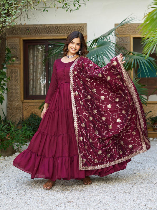 Function Wear Vichitra Silk Marron Color Gown