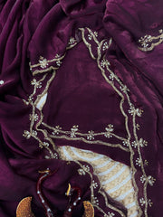 Function Wear Pearls Handwork Wine Color Designer Saree