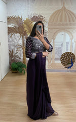 Stylish Embroidery Work Purple Color Ready To Wear Saree