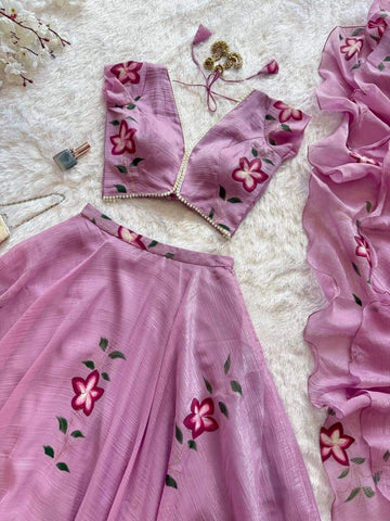 Stylish Lavender Flower Printed Lehenga Choli