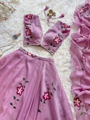 Stylish Lavender Flower Printed Lehenga Choli