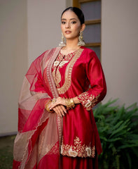 Festive Wear Fully Stitched Red Color Sharara Suit