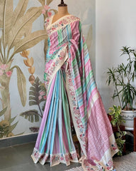 Multicolor Digital Print Vichitra Silk Saree