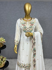 Superhit Sequence And Thread Work White Color Salwar Suit