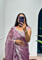 Peaceful Embroidery Zari Work Lavender Color Saree
