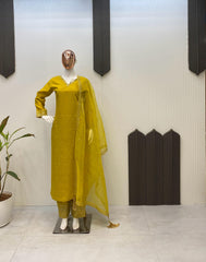 Good Looking Roman Silk Yellow Color Salwar Suit