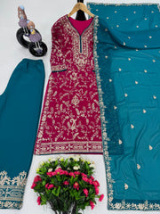 Classic Heavy Work Pink Color Palazzo Suit