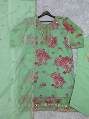Good Looking Organza Pista Color Palazzo Suit