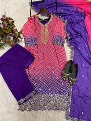 Precious Embroidery Work Pink With purple  Color Salwar Suit