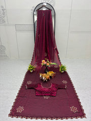 Wonderful Wine Fendi Silk Diamond Work Saree