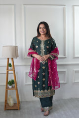 Graceful Silk Green Color Palazzo Suit