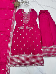 Lovely Chinon Silk Pink Color Salwar Suit