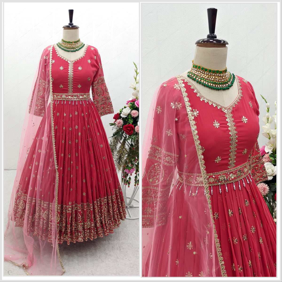 Good Looking Sequence Embroidery Work Pink Color Gown