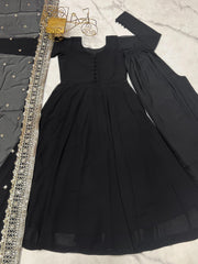 Wedding & Party Wear Georgette Black Color Gown
