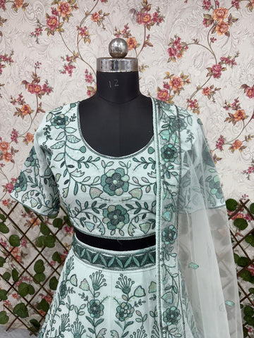 Green Color Embroidered Bridal Lehenga Choli Set