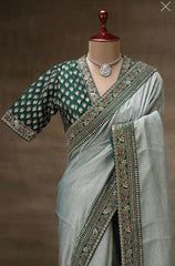 Banarashi Crush Pista Color Lovely Saree