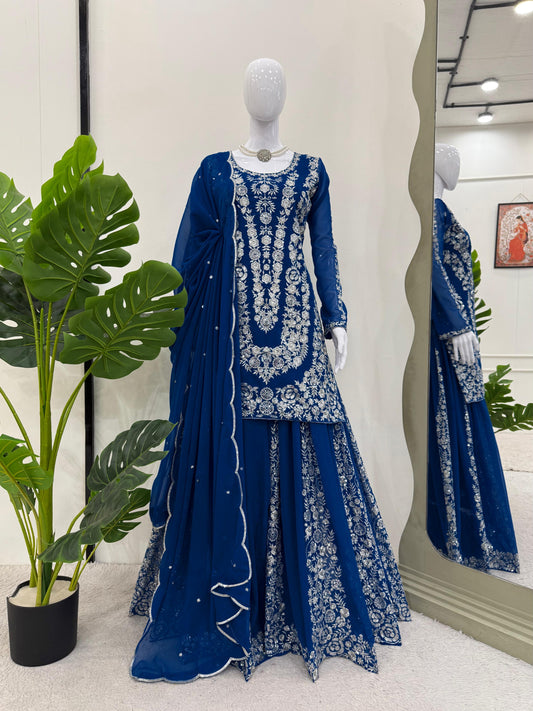 Demanding Georgette Blue Color Sharara Suit