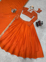 Good Looking Sequence Work Orange Color Lehenga Choli