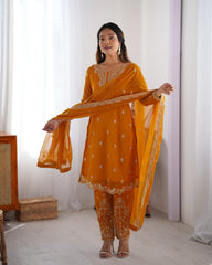 Wonderful Chinon Silk Orange Color Salwar Suit