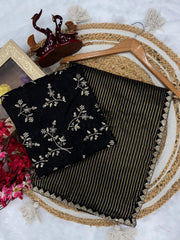 Party Wear Black Color Gold Zari Saree