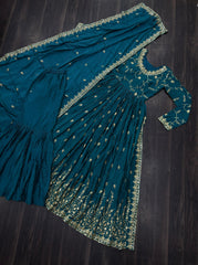 Wedding & Party Wear Embroidered Work Rama Color Sharara Suit