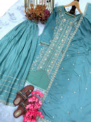 Superhit Chinon Silk Sky Blue Color Sharara Suit
