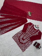 Demanding Georgette Red Color Sharara Suit