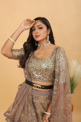 Adorable Embroidery Work Beige Color Lehenga Choli