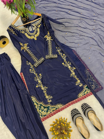 Navy Blue Color Fully Stitched Farshi Salwar Suit