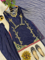 Navy Blue Color Fully Stitched Farshi Salwar Suit