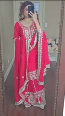 Beautiful Embroidery Sequence Work Pink Color Sharara Suit
