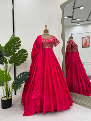Designer Sequnce Work Red Color Grown With Dupatta