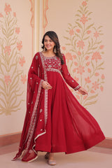 Exclusive Red Bead With Embroidery Work Gown