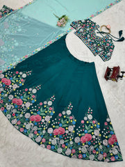 Designer Chinon Silk Sequence Work Green Color Lehenga Choli