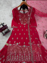 Glorious Red Georgette Thread Work Sharara Suit