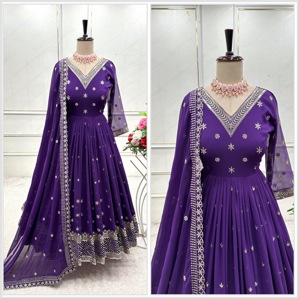 Wonderful Sequence Work Fully Stitched Purple Gown