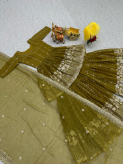 Graceful Sequence Work Mehndi Color Sharara Suit