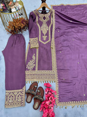 Imposing Chinon Silk Lavender Color Top With Plazzo