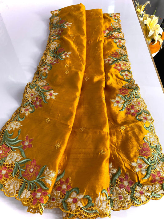 Designer Tussar Silk Yellow Color Saree