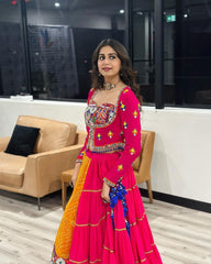 Exclusive Pink Georgette Mirror Work Lehenga Choli