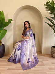 Classic Purple Color Digital Print Organza Saree