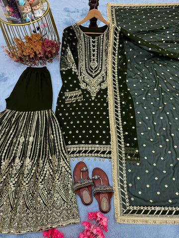 Designer Maroon Georgette Sequence Work Sharara Suit