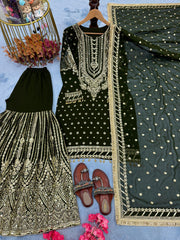 Designer Maroon Georgette Sequence Work Sharara Suit