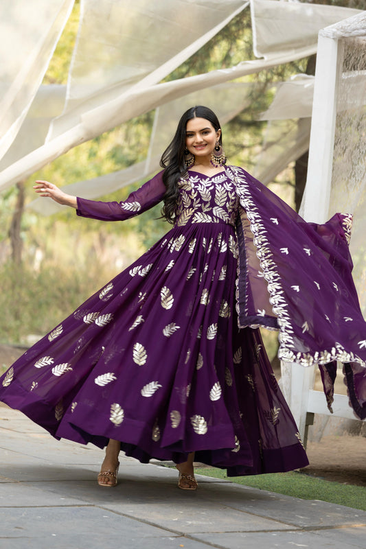 Function Wear Thread Work Purple Color Gown