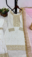 Fantastic Embroidery Work White Color Sharara Suit
