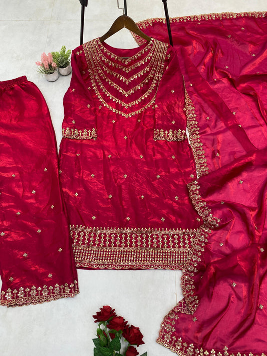 Function Wear Embroidery Work Pink Color Palazzo Suit