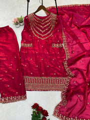 Function Wear Embroidery Work Pink Color Palazzo Suit