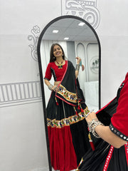 Stylish Red Cotton Gamathi Work Lehenga Choli
