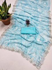 Fantastic Digital Prints Sky Blue Color Saree